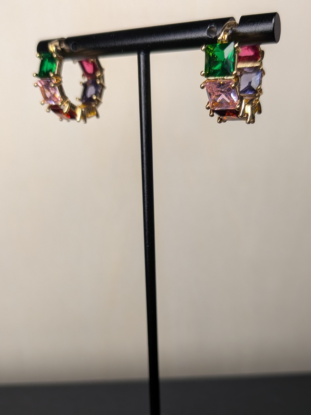 1" Eternity Multi-Zircon Gemstone Hoop Earrings - 18k Gold Plated